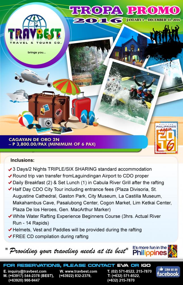 Cagayan de Oro Tour Package for P 3,800.00/pax