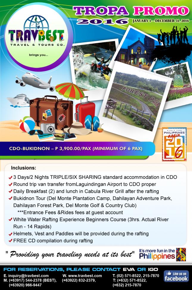 CDO-Bukidnon Tour Package for P 3,900.00/pax