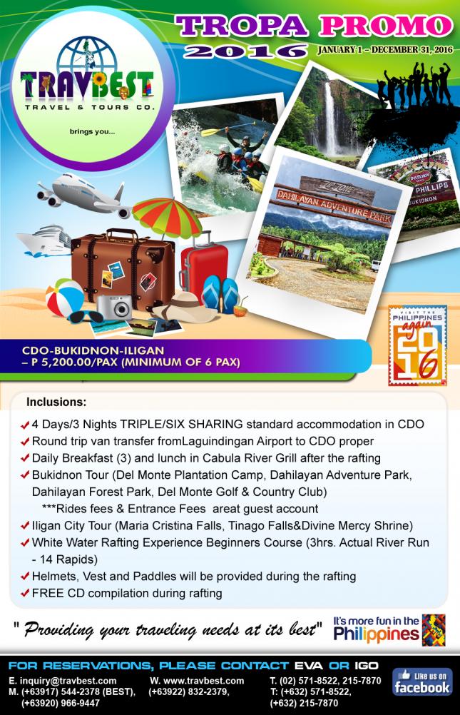 CDO-Bukidnon-Iligan (4D3N) for P 5,200.00/pax