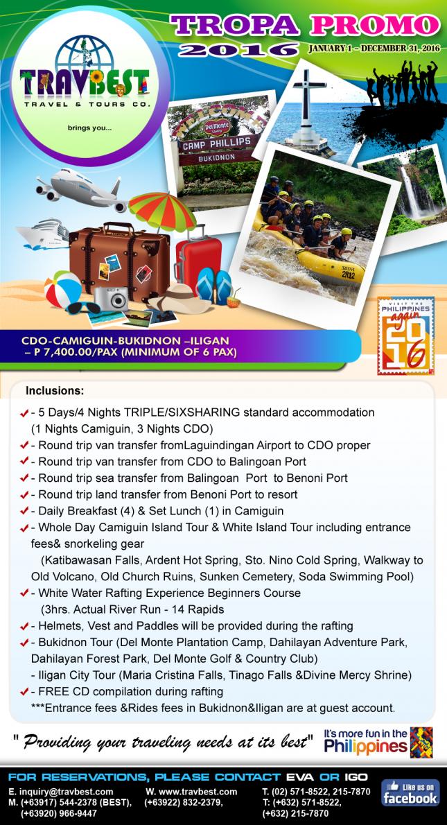 CDO-Camiguin-Bukidnon-Iligan (5D4N) for P 7,400.00/pax